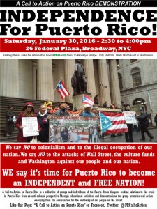 A call to Action on Puerto Rico: Rally Saturday, January 30, 2016 from 2:30 to 4:00 pm