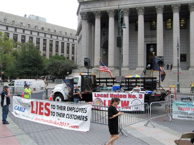 Workers protest at Foley Square Park