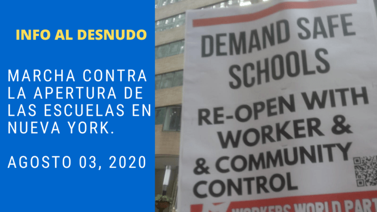 Marcha contra apertura de las escuelas en Nueva York. Ago 03, 2020
