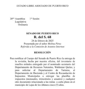 ELIEZER MOLINA ; Resolución del Senado 68…
